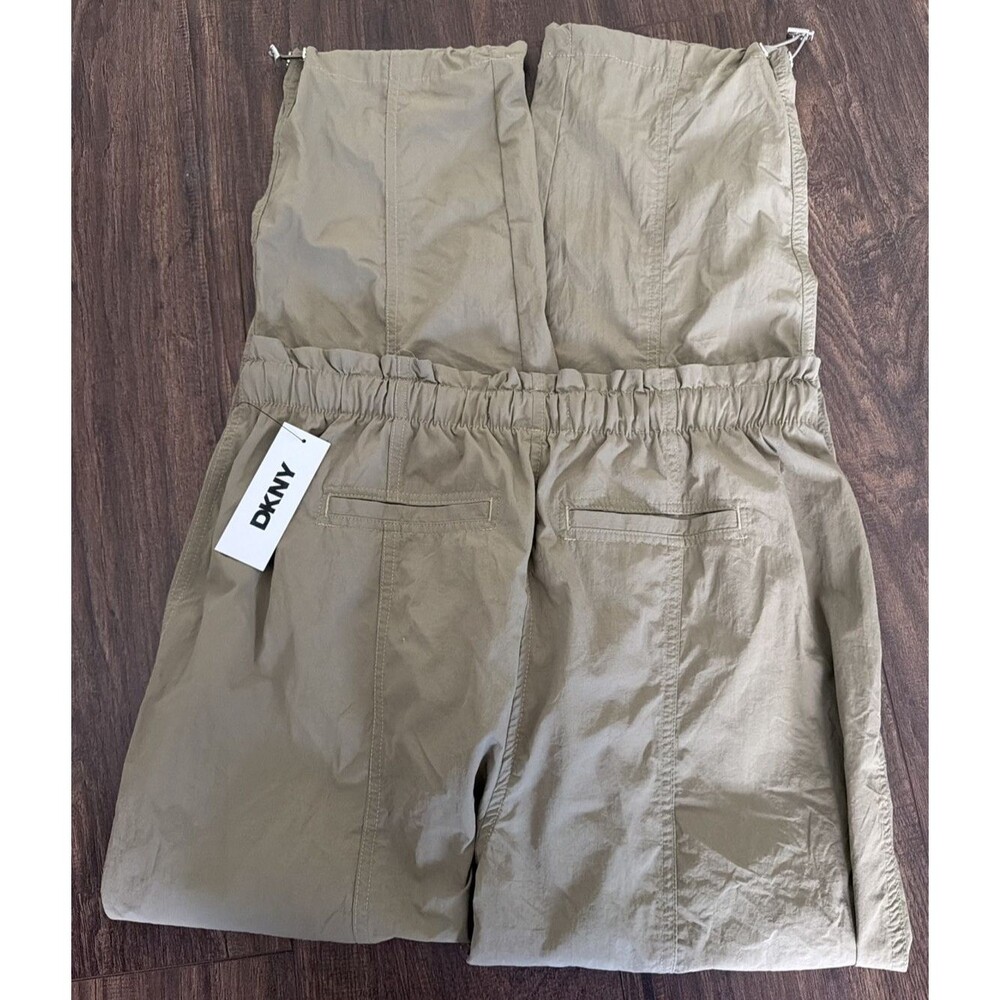 DKNY Women's Tie Front Straight Leg Cargo Pants Bungee Utility Green M - Picture 9 of 10